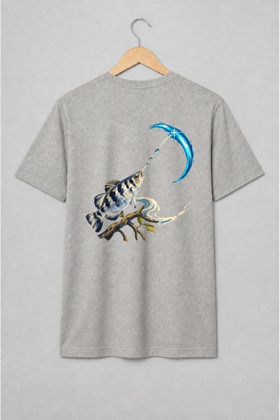 Generic Brand Tricou unisex cu Pește și val albastru pentru pescuit sportiv