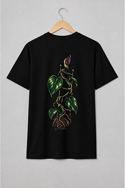 Generic Brand Tricou unisex cu Plantă cățărătoare pe spalier ilustrație botanică
