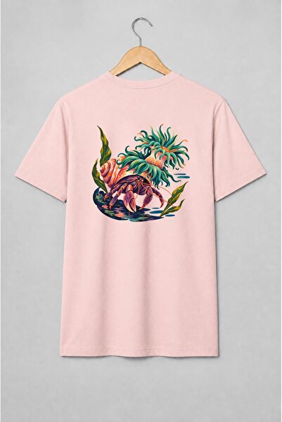 Generic Brand Tricou unisex cu Crab pustnic cu anemone marine stil ilustrat