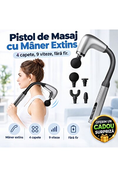 Zâna Casei Massage gun with extended handle, percussion, 4 heads, 9 speeds, c...