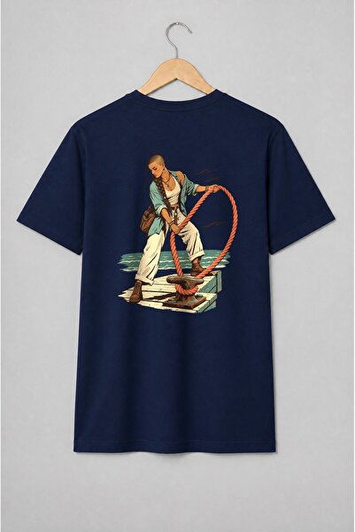 Generic Brand Tricou unisex cu Femeie pe ponton cu frânghie stil marin retro