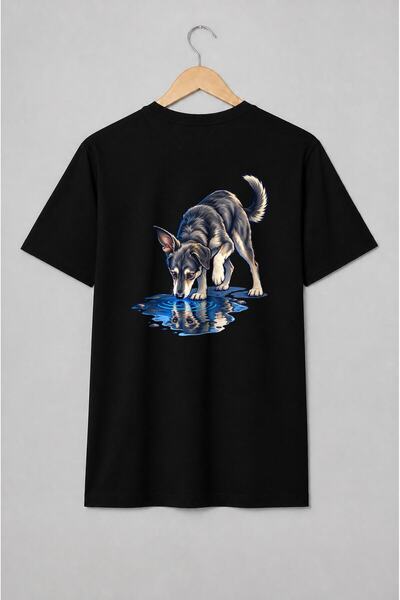 Generic Brand Tricou unisex cu Câine ciobănesc la apă ilustrație realistă