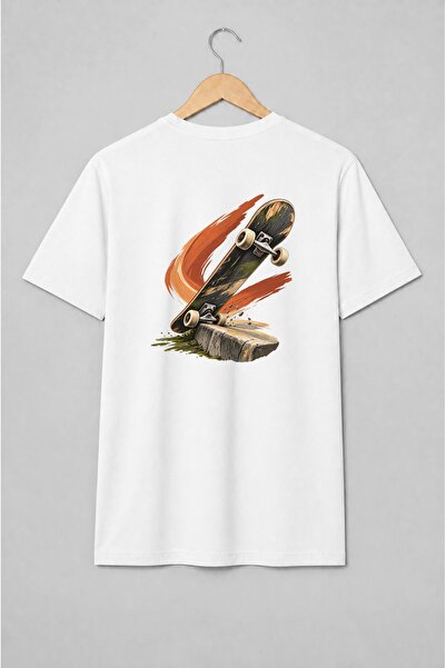 Generic Brand Tricou unisex cu Skateboard peste bordură stil streetwear