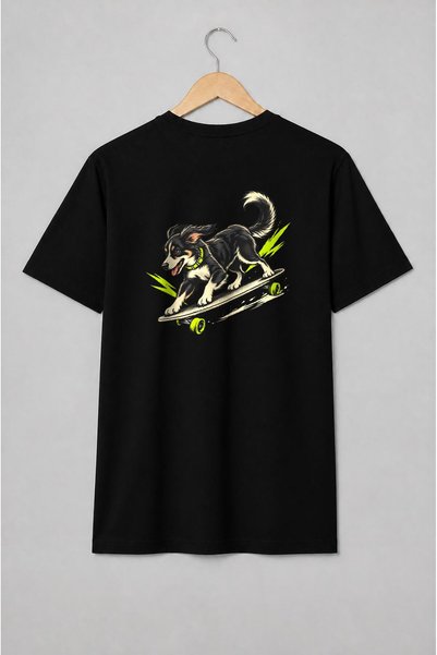 Generic Brand Tricou unisex cu Câine pe skateboard în stil streetwear