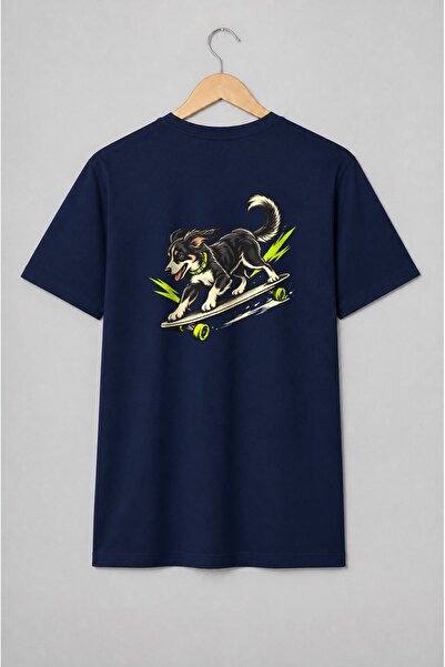 Generic Brand Tricou unisex cu Câine pe skateboard în stil streetwear