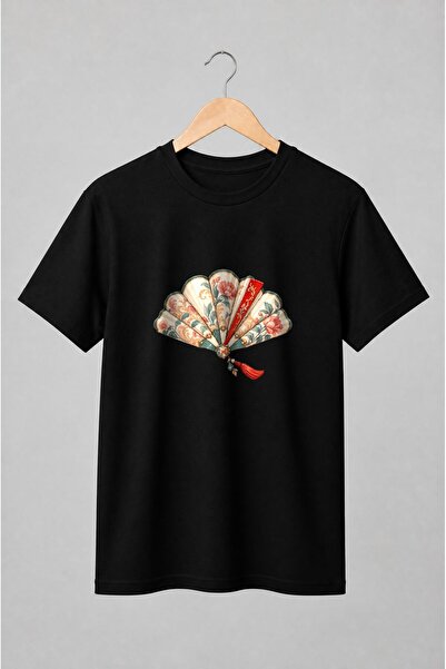 Generic Brand Tricou unisex cu Evantai floral vintage