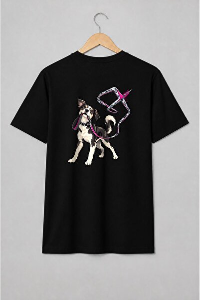 Generic Brand Tricou unisex cu Câine cu lesă roz pentru iubitorii de câini