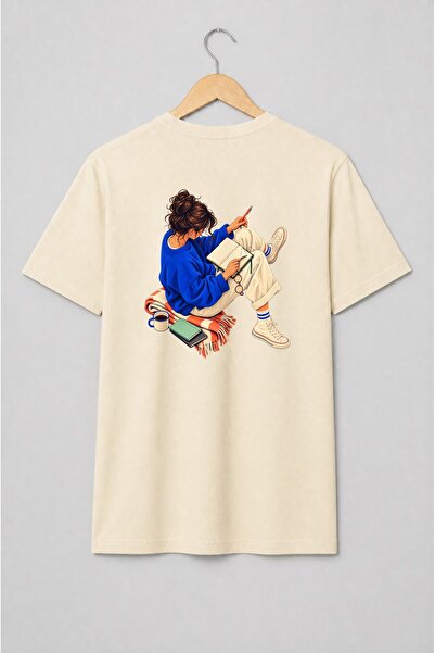 Generic Brand Tricou unisex cu Fată cu jurnal și cărți în stil cozy
