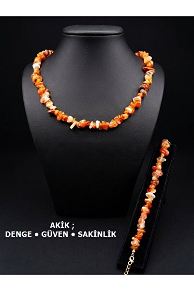 SEVA'S BİJUTERİ Natural Agate Stone Necklace & Bracelet Set – Natural Stone J...