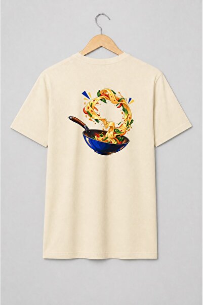 Generic Brand Tricou unisex cu Wok cu tăiței și legume în stil street food