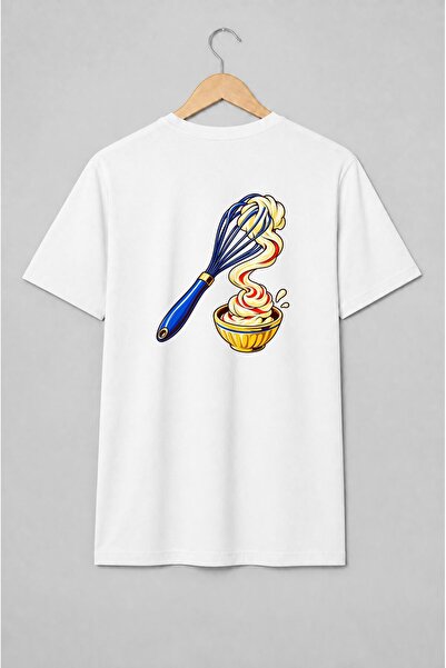 Generic Brand Tricou unisex cu Tel de bucătărie și frișcă în stil pop art