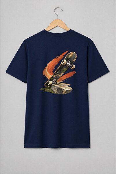 Generic Brand Tricou unisex cu Skateboard peste bordură stil streetwear