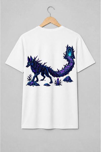 Generic Brand Tricou unisex cu Lup cu portal magic pixel art
