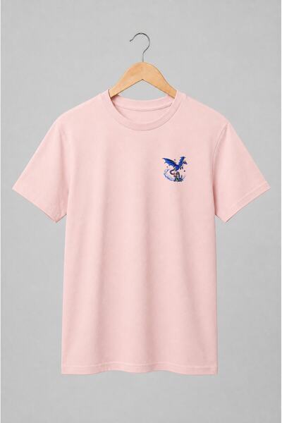 Generic Brand Tricou unisex cu Dragon albastru cu castel pixel art