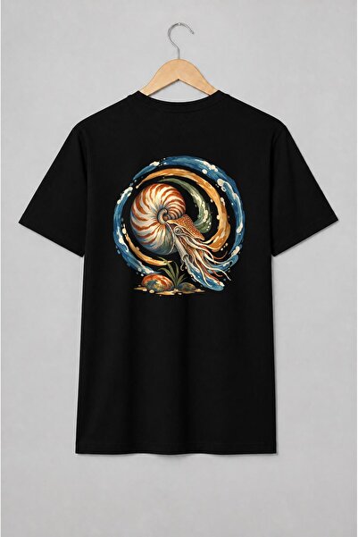 Generic Brand Tricou unisex cu Nautilus cu tentacule în stil acuarelă