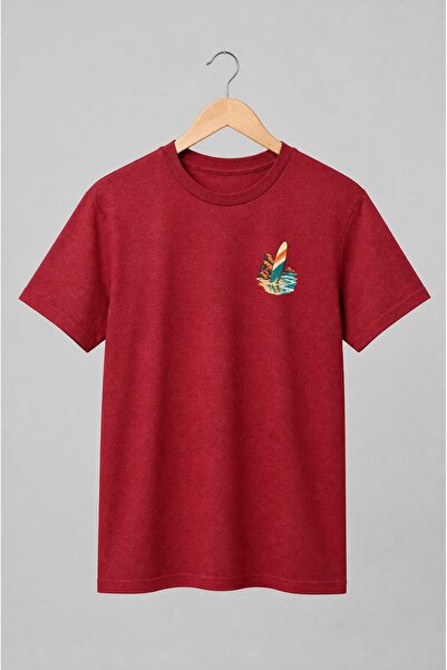 Generic Brand Tricou unisex cu Placă de surf pe plajă în stil retro