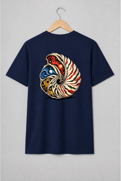 Generic Brand Tricou unisex cu Scoică spiralată cu motiv cosmic
