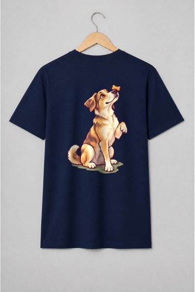 Generic Brand Tricou unisex cu Câine cu os deasupra nasului ilustrație jucăușă