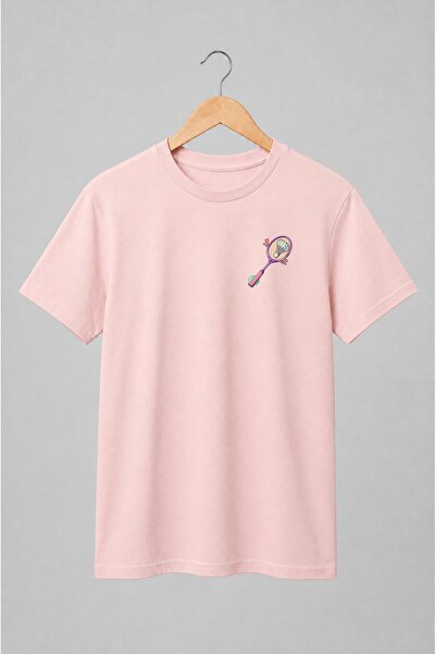 Generic Brand Tricou unisex cu Rachetă și fluturaș de badminton pop art