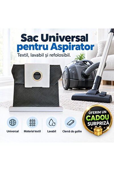 Zâna Casei Sac universal textil pentru aspirator, lavabil și refolosibil, 1 L...