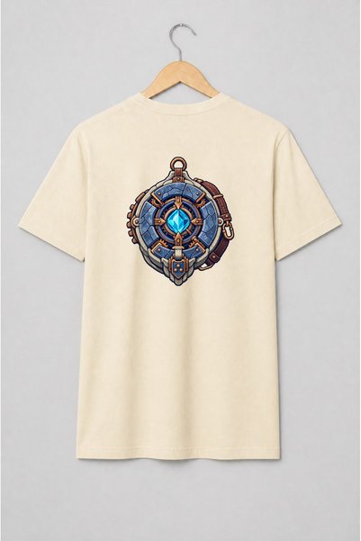 Generic Brand Tricou unisex cu Scut medieval cu cristal albastru pixel art