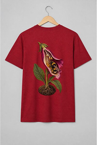 Generic Brand Tricou unisex cu Floare de degetar cu bondar ilustrație botanică