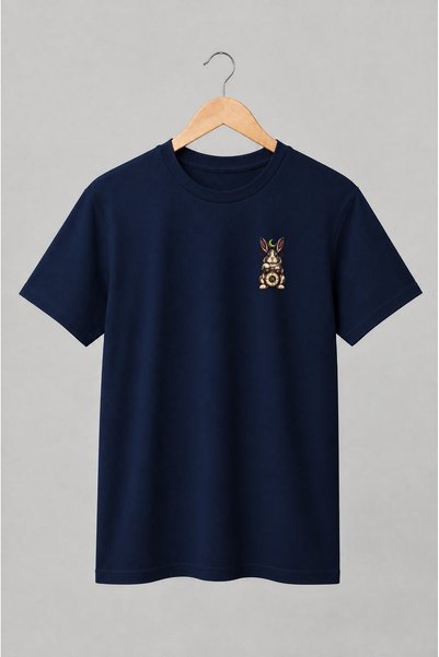 Generic Brand Tricou unisex cu Iepure cu ceas și semilună vintage