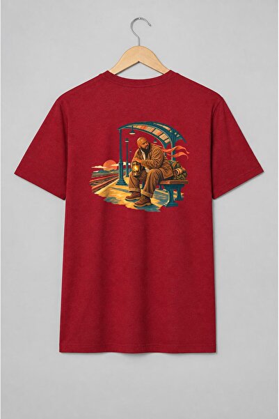 Generic Brand Tricou unisex cu Călător la gară cu lanternă, stil vintage