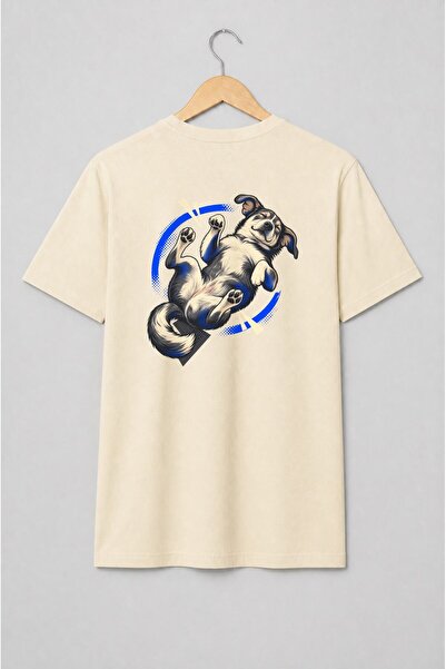 Generic Brand Tricou unisex cu Câine cu lăbuțele ridicate stil pop-art