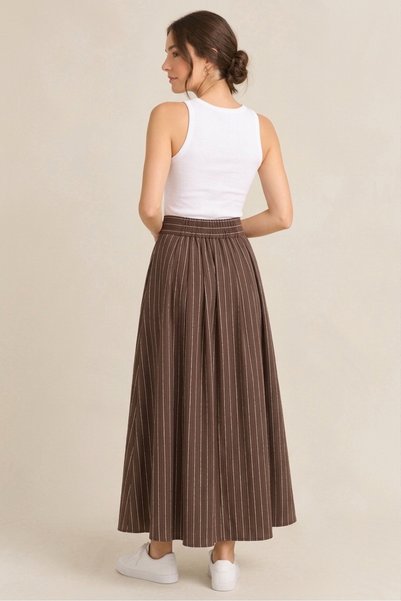 Generic Brand Long Back Waist Elastic Pocketed Striped Skirt