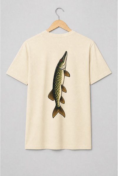 Generic Brand Tricou unisex cu Știucă stilizată pentru pescari