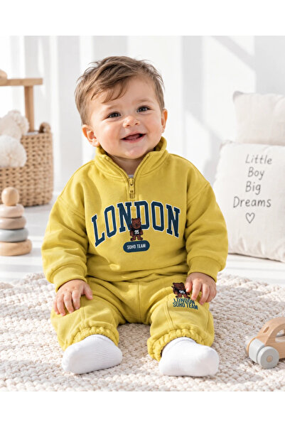hümabebe London yaka fermuarlı şardonlu kışlık 2 parça bebe takım