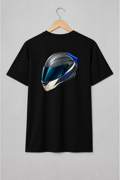 Generic Brand Tricou unisex cu Cască moto futuristă cu vizieră albastră