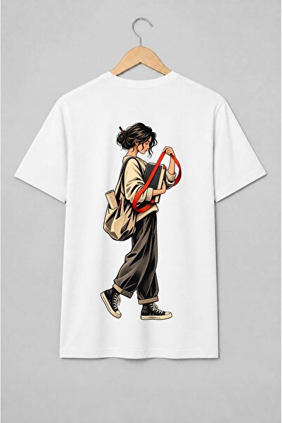 Generic Brand Tricou unisex cu Femeie cu jurnal și creion în stil retro