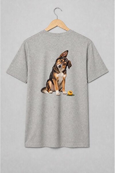 Generic Brand Tricou unisex cu Câine cu capul înclinat și minge pentru iubito...
