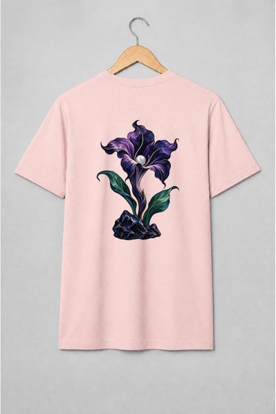 Generic Brand Tricou unisex cu Floare mov cu perlă și cristal, stil mistic