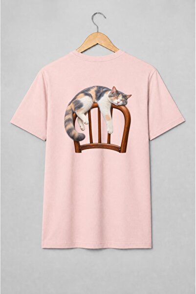 Generic Brand Tricou unisex cu Pisică tricoloră adormită pe scaun stil realist