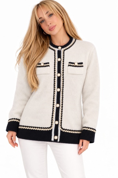 ZERELLE COLLECTİON Women's Knitwear Cardigan with Button and Stripe Details i...