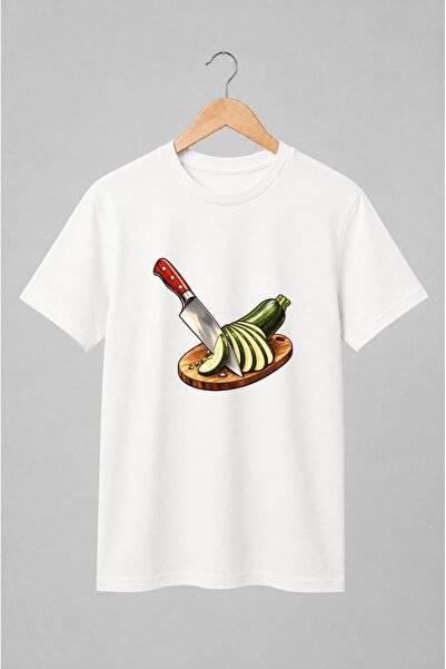 Generic Brand Tricou unisex cu Cuțit de bucătărie și dovlecel feliat stil cul...