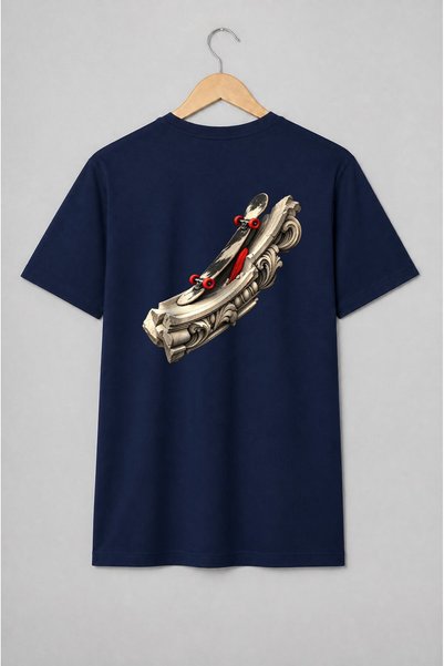 Generic Brand Tricou unisex cu Skateboard și arhitectură clasică stil urban