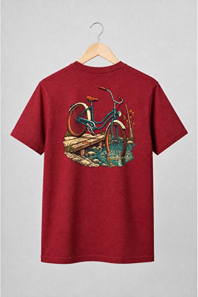 Generic Brand Tricou unisex cu Bicicletă vintage pe pod de lemn