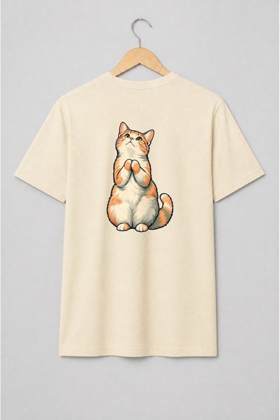 Generic Brand Tricou unisex cu Pisică portocalie în stil ilustrat