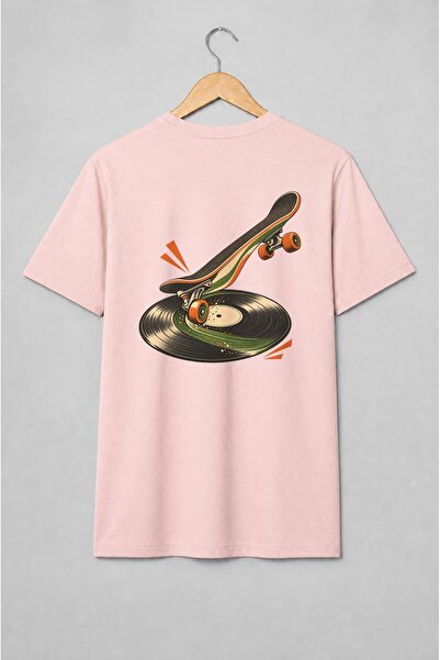 Generic Brand Tricou unisex cu Skateboard pe disc de vinil retro