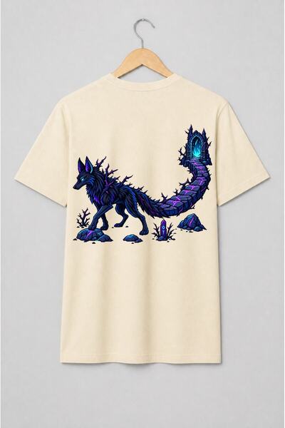 Generic Brand Tricou unisex cu Lup cu portal magic pixel art