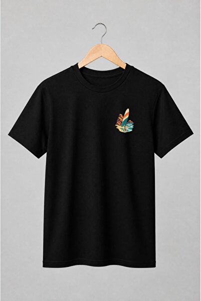 Generic Brand Tricou unisex cu Placă de surf pe plajă în stil retro