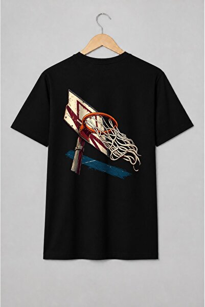 Generic Brand Tricou unisex cu Panou și coș de baschet vintage