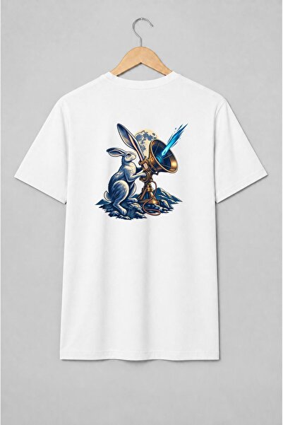 Generic Brand Tricou unisex cu Iepure cavaler cu sabie și antenă cosmică fantasy