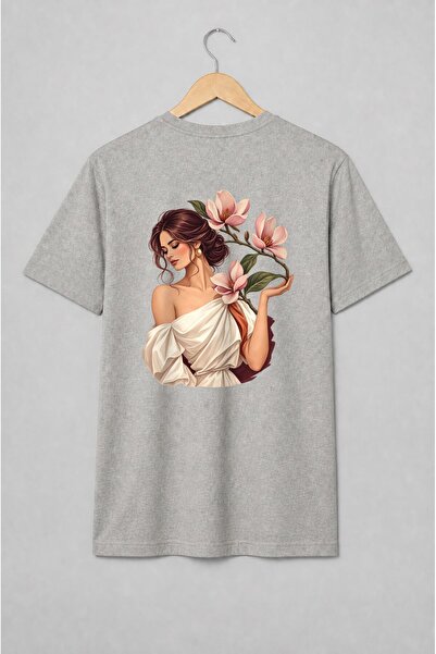 Generic Brand Tricou unisex cu Femeie cu magnolii în stil romantic