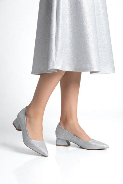 La Vivien Women's Silvery Pointed-Toe Thick-Heeled Stylish Shoes