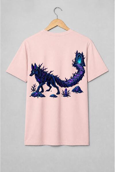 Generic Brand Tricou unisex cu Lup cu portal magic pixel art